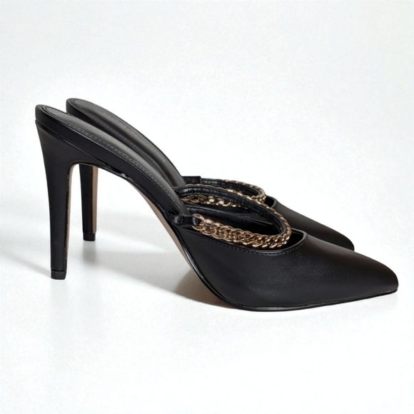 BCBGeneration Havinda Chain Mules Mismatched L 6.5 R 6 Black Heels - Picture 5 of 10